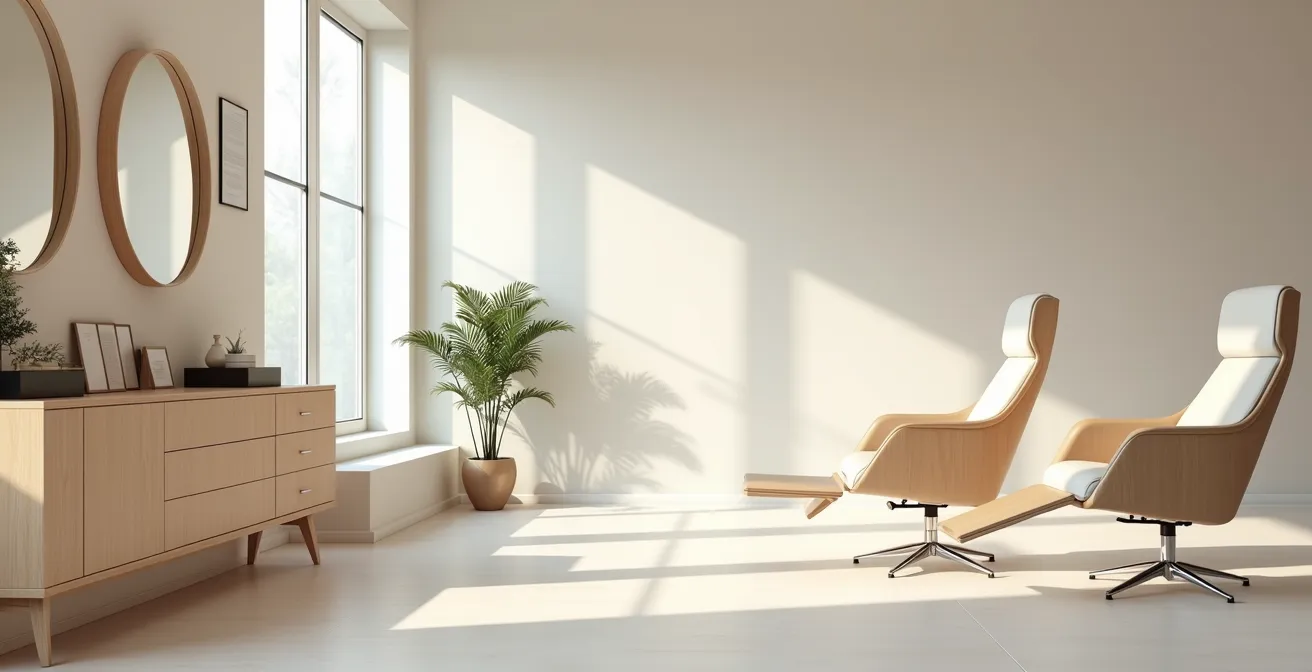 Vue minimaliste d'un espace de consultation dans un salon de coiffure moderne
