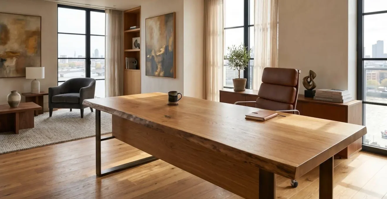 Bureau de direction en bois massif avec finitions métal dans un espace professionnel lumineux
